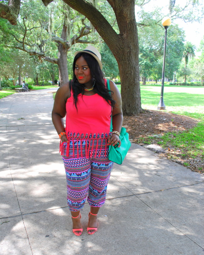 Musings of a Curvy Lady, Plus Size Fashion, Fashion Blogger, Women's Fashion, Summer Fashion, Weekend Fashion, What I Wore, Style Hunter, Tribal Print, Fringe, Fedora, Summer Style, Bright colors