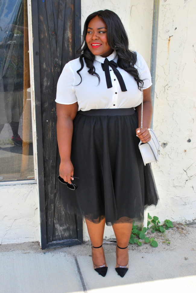 Musings of a Curvy Lady, Plus Size Fashion, Fashion Blogger, Chanel Inspired, Black and White Outfit, Rebecca Minkoff Handbag, Women's Fashion