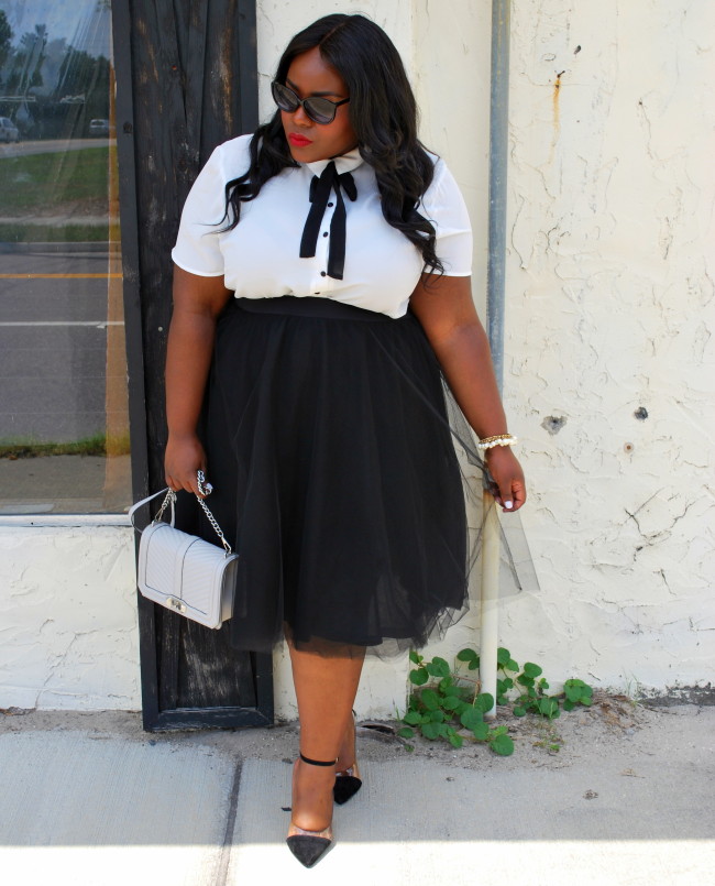 Musings of a Curvy Lady, Plus Size Fashion, Fashion Blogger, Chanel Inspired, Black and White Outfit, Rebecca Minkoff Handbag, Women's Fashion