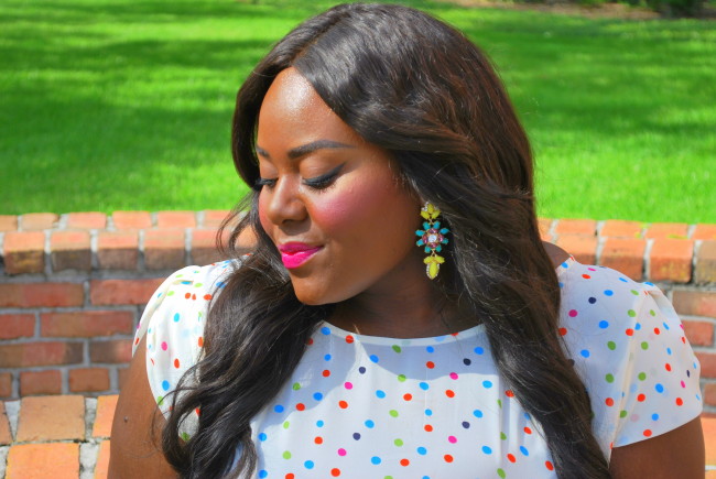 Musings of a Curvy Lady, Plus Size Fashion, Fashion Blogger, Midi Skirt, Cool Gal Blue, #COOLGALThamarr, Polka dots, Quilted purse