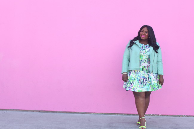 Musings of a Curvy Lady, Plus Size Fashion, Fashion Blogger, Plus Size Blogger, Women's Fashion, Style Hunter, #MCBeautyRoadShow, #YouGotItRight, #StyleWatchMag, Fall Fashion, Bright Color outfit, Pastel Outfit, Moto Jacket with Dress, Neon Shoes, Simply Be, ASOS