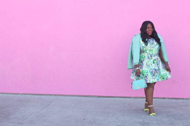 Musings of a Curvy Lady, Plus Size Fashion, Fashion Blogger, Plus Size Blogger, Women's Fashion, Style Hunter, #MCBeautyRoadShow, #YouGotItRight, #StyleWatchMag, Fall Fashion, Bright Color outfit, Pastel Outfit, Moto Jacket with Dress, Neon Shoes, Simply Be, ASOS