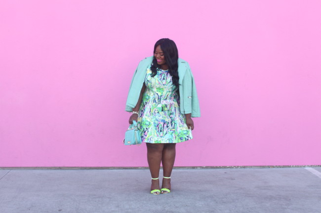 Musings of a Curvy Lady, Plus Size Fashion, Fashion Blogger, Plus Size Blogger, Women's Fashion, Style Hunter, #MCBeautyRoadShow, #YouGotItRight, #StyleWatchMag, Fall Fashion, Bright Color outfit, Pastel Outfit, Moto Jacket with Dress, Neon Shoes, Simply Be, ASOS