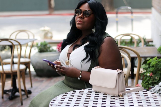 Musings of a Curvy Lady, Plus Size Fashion, Fashion Blogger, Charlotte Russe Plus, Army Green Outfit, Suede Skirt, BodySuit, Duster, Fringe Details, Kim Kardashian Inspired Outfit, Fall Fashion, StyleWatch Magazine, The Outfit, #RealOutfitGram, Los Angeles, Arts District LA, OOTD