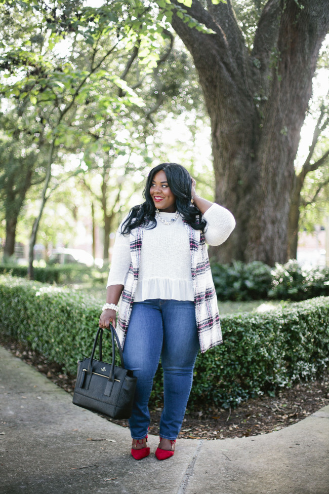 Musings of a Curvy Lady, Plus Size Fashion, Fashion Blogger, Kohl's, Fall Fashion, Plaid Vest, Thakoon for Kohl's, Levi's. Plus Size Jeans, Style Hunter, You Got it Right, #MCBeautyRoadShow, Red liquid Lipstick