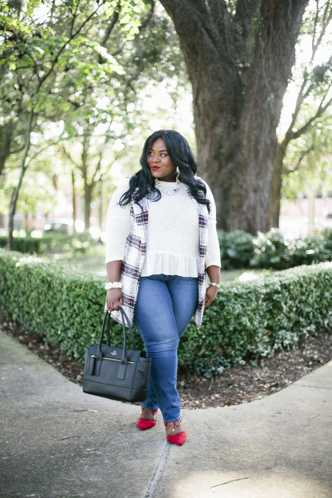 Musings of a Curvy Lady, Plus Size Fashion, Fashion Blogger, Kohl's, Fall Fashion, Plaid Vest, Thakoon for Kohl's, Levi's. Plus Size Jean, Style Hunter, You Got it Right, #MCBeautyRoadShow, Red liquid Lipstick