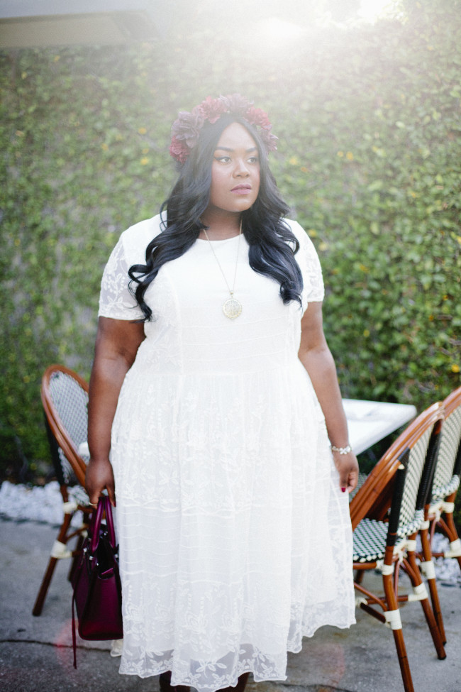 Musings of a Curvy Lady, Plus Size Fashion, Fashion Blogger, Style Hunter, #YouGotItRight, #StyleWatchMag, Floral Crown, White Lace Dress, Fall Fashion, Women's Fashion, OxBlood Accessories, ASOS Curve, Rebecca Minkoff, Nordstrom