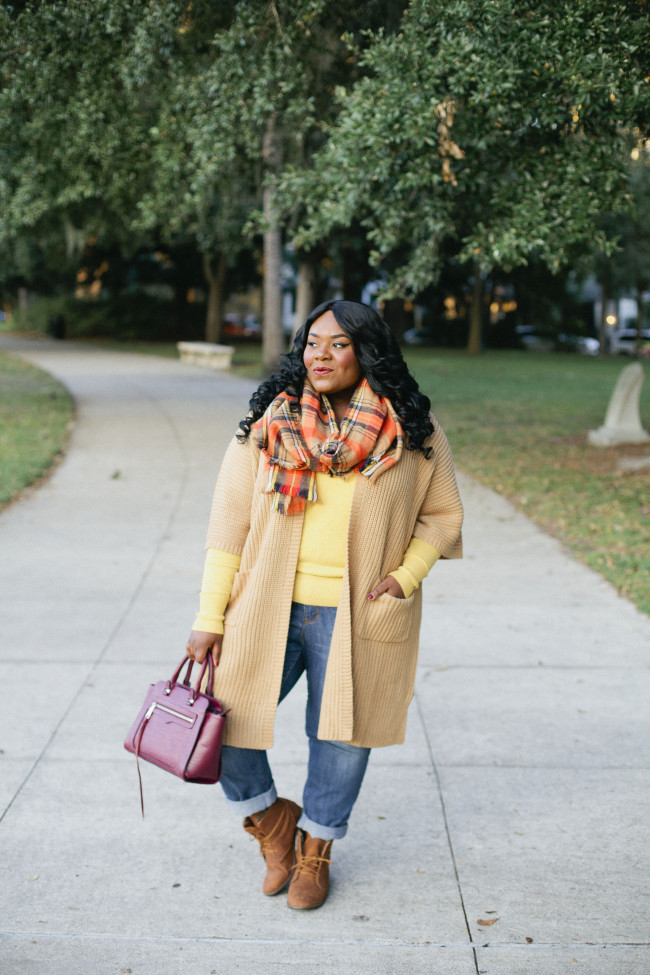 Musings of a Curvy Lady, Plus Size Fashion, Fashion Blogger, Lane Bryant, Fall Fashion, Casual Look, Plaid Scarf, Distressed BoyFriend Jeans, Old Navy, ShoeDazzle, Ankle Boots