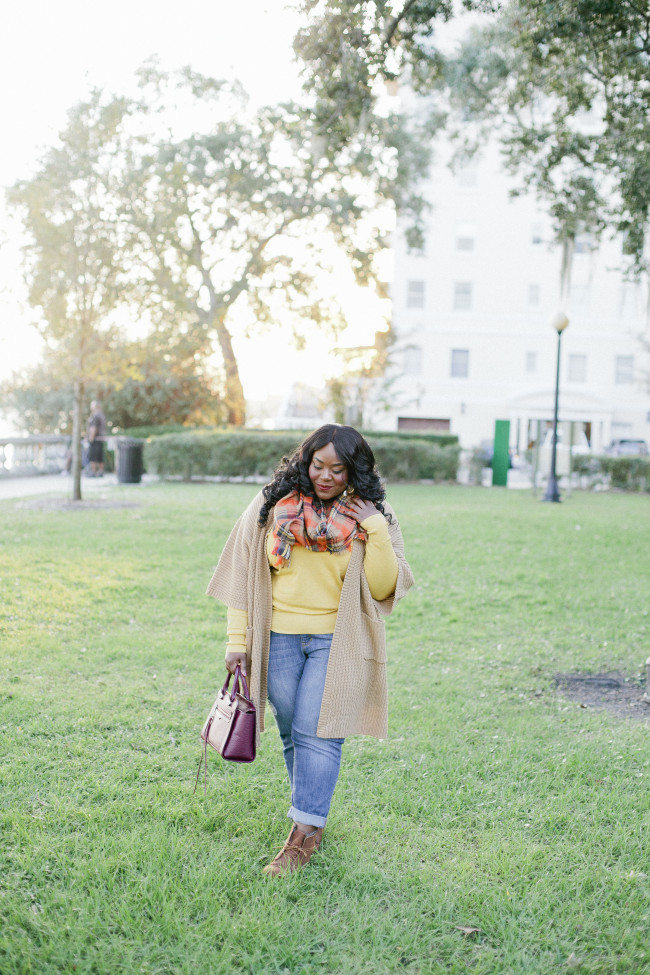 Musings of a Curvy Lady, Plus Size Fashion, Fashion Blogger, Lane Bryant, Fall Fashion, Casual Look, Plaid Scarf, Distressed BoyFriend Jeans, Old Navy, ShoeDazzle, Ankle Boots