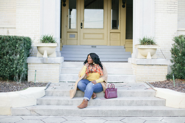 Musings of a Curvy Lady, Plus Size Fashion, Fashion Blogger, Lane Bryant, Fall Fashion, Casual Look, Plaid Scarf, Distressed BoyFriend Jeans, Old Navy, ShoeDazzle, Ankle Boots