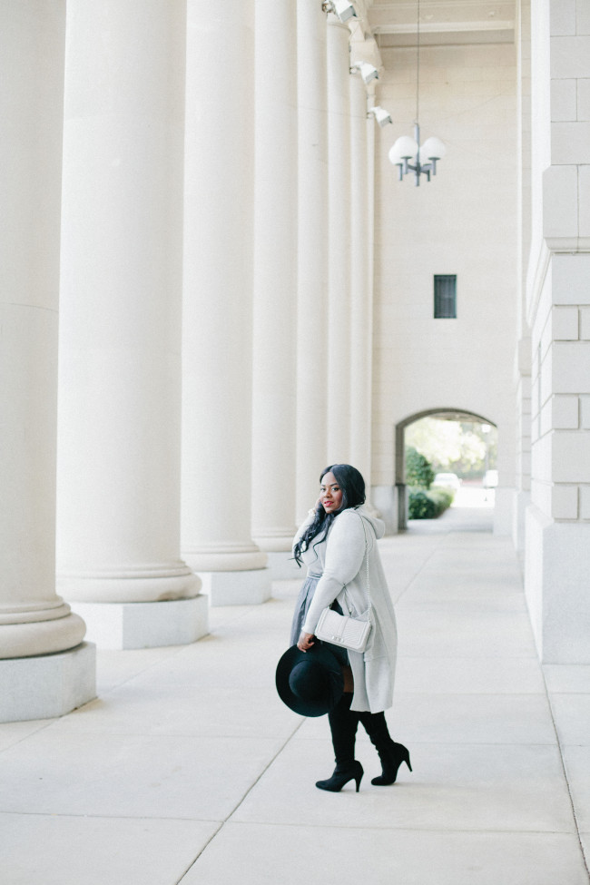 Musings of a Curvy Lady, Plus Size Fashion, Fashion Blogger, Leather Skirt, Over the Knee Boots, Lane Bryant, Knits, Women's Fashion, Grey and Black Outfit, Fall Fashion, Winter Fashion, Rebecca Minkoff, ASOS, Torrid, #PlusIsEqual, Style Hunter, #RealOutfitGram, #YouGotItRight, #MCBeautyRoadshow, The Outfit