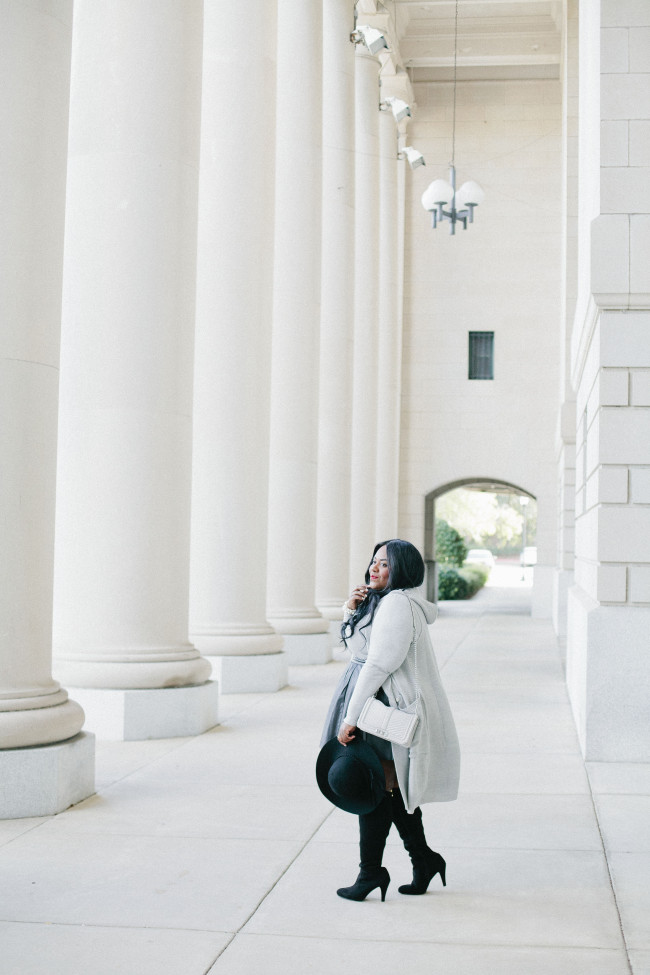 Musings of a Curvy Lady, Plus Size Fashion, Fashion Blogger, Leather Skirt, Over the Knee Boots, Lane Bryant, Knits, Women's Fashion, Grey and Black Outfit, Fall Fashion, Winter Fashion, Rebecca Minkoff, ASOS, Torrid, #PlusIsEqual, Style Hunter, #RealOutfitGram, #YouGotItRight, #MCBeautyRoadshow, The Outfit