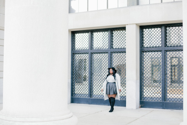 Musings of a Curvy Lady, Plus Size Fashion, Fashion Blogger, Leather Skirt, Over the Knee Boots, Lane Bryant, Knits, Women's Fashion, Grey and Black Outfit, Fall Fashion, Winter Fashion, Rebecca Minkoff, ASOS, Torrid, #PlusIsEqual, Style Hunter, #RealOutfitGram, #YouGotItRight, #MCBeautyRoadshow, The Outfit