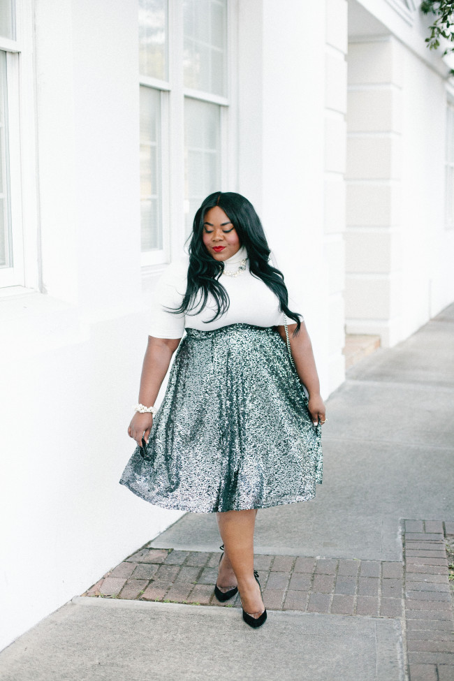 Plus size sequin skirt green best sale