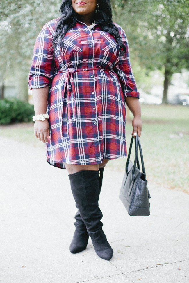 Musings of a Curvy Lady, Plus Size Fashion, Fashion Blogger, Plaid Dress, Charlotte Russe Plus, #DearCharlotte, Women's Fashion, Plaid Dress, Over the Knee Boots, Lane Bryant, Style Hunter, The Outfit, #RealOutfitGram