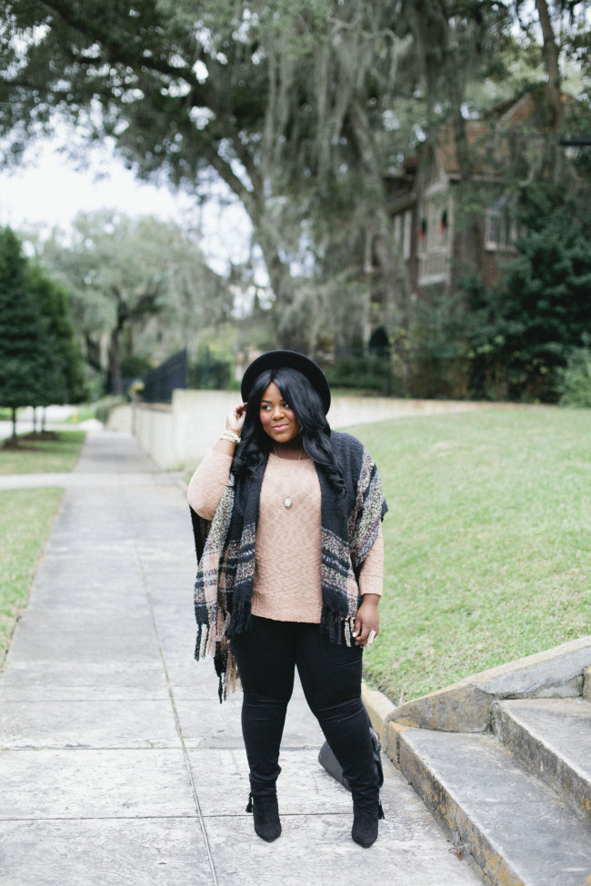 Musings of a Curvy Lady, Women's Fashion, Plus Size Fashion, Fashion Blogger, Charlotte Russe, Charlotte Russe Plus, Winter Fashion, Poncho, Outfit, Winter Outfit, Plaid Scarf, Style Hunter, #REALOUTFITGRAM, #MCBeautyRoadShow