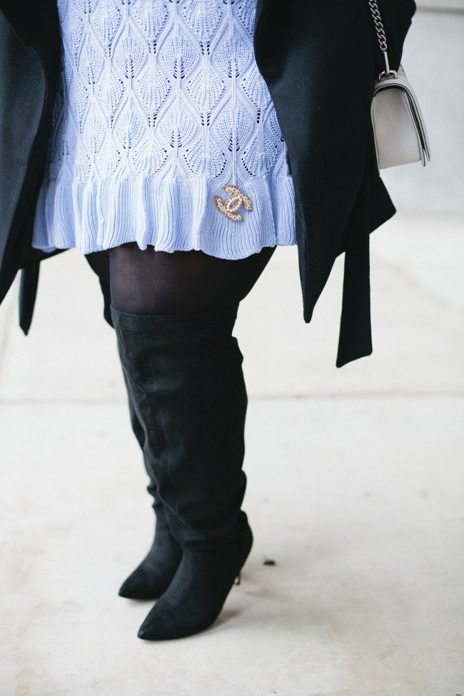 Musings of a Curvy Lady, Plus Size Fashion, Fashion Blogger, StyleWatch Magazine, Style Hunter, Pastel Winter Outfit, Women's Fashion, Winter Fashion, Sweater Dress, Over the Knee Boots, Sammy Dresses, Baby Blue Outfit, Crotchet Sweater, Eloquii, #YOUGOTITRIGHT, #REALOUTFITGRAM, The Outfit, #MCBeautyRoadshow