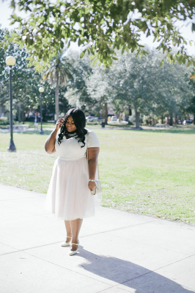 Musings of a Curvy Lady, Plus Size Fashion, Fashion Blogger, Style Blogger, Street Style, Pink TuTu, Bauble Necklace, Statement Necklace, Plain T Shirt and Skirt, Kate Spade, Sequined Mary Janes, The Outfit, Style Hunter, #RealOutfitGram