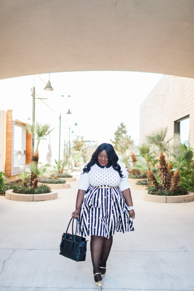 Musings of a Curvy Lady, Plus Size Fashion, Fashion Blogger, Women's Fashion, Polka Dot Skirt, Striped Skirt, Full Skirt, Box Pleated Skirt, Etsy Shop, Great Skirts by Nate, Kohl's, ELLE for Kohl's, Kate Spade Gold Sequin Mary Jane, Style Hunter, The Outfit, #RealOutfitGram