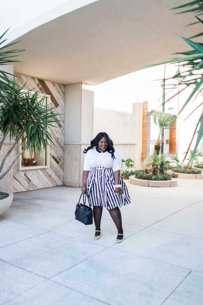 Musings of a Curvy Lady, Plus Size Fashion, Fashion Blogger, Women's Fashion, Polka Dot Skirt, Striped Skirt, Full Skirt, Box Pleated Skirt, Etsy Shop, Great Skirts by Nate, Kohl's, ELLE for Kohl's, Kate Spade Gold Sequin Mary Jane, Style Hunter, The Outfit, #RealOutfitGram