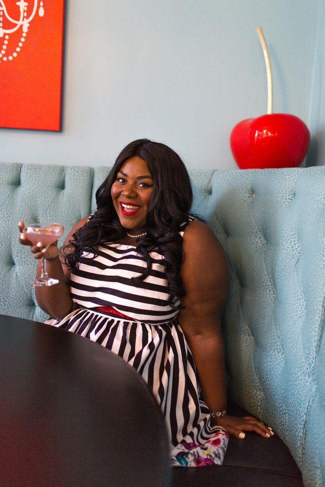 Musings of a Curvy Lady, Fit and Flare Dress, Plus Size Fashion, Fashion Blogger, Women's Fashion, Spring Fashion, ModCloth, Striped Dress, Floral Print, Mix Prints, Candy Apple Cafe, Jacksonville, Florida, Style Hunter, The Outfit, #RealOutfitGram