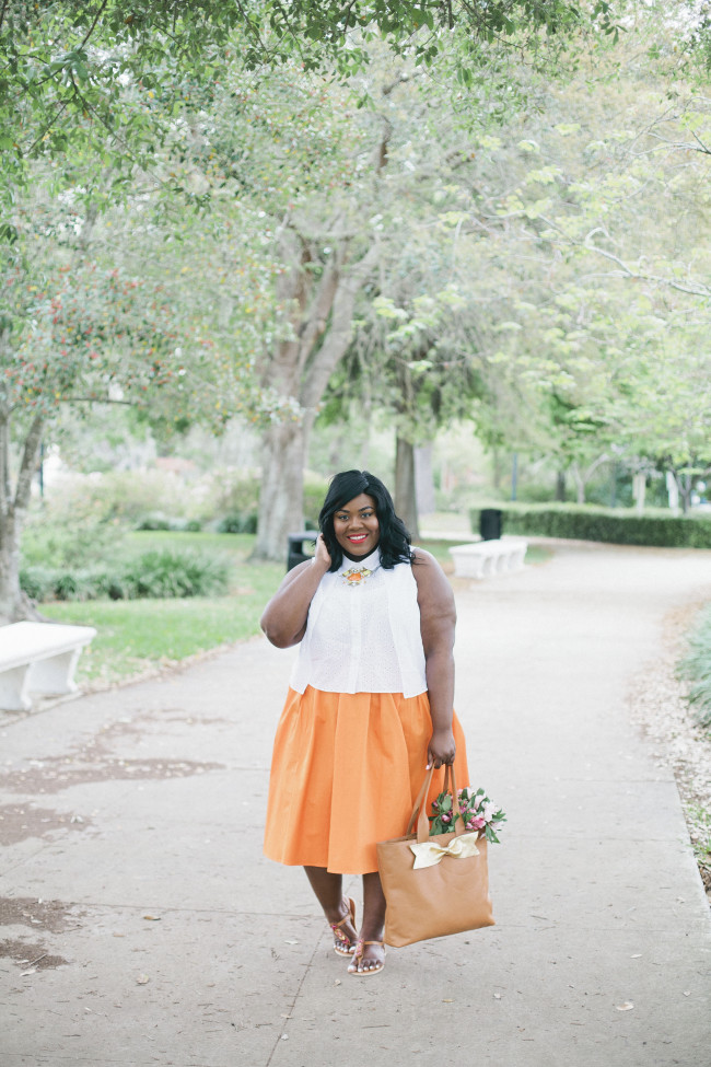 Musings of a Curvy Lady, Plus Size Fashion, Fashion Blogger, OOTD, Eloquii, XOQ, SSeko Designs, Spring Fashion, Full Skirt, Circle Skirt, Eyelet Top, Jacksonville, Florida, Florida Blogger, Lane Bryant