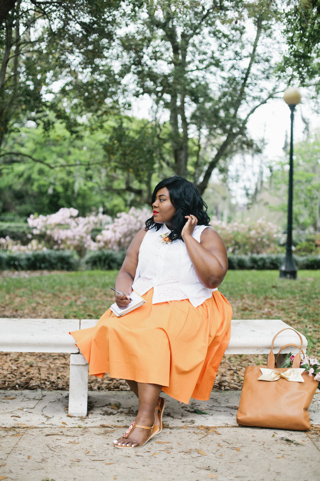 Musings of a Curvy Lady, Plus Size Fashion, Fashion Blogger, OOTD, Eloquii, XOQ, SSeko Designs, Spring Fashion, Full Skirt, Circle Skirt, Eyelet Top, Jacksonville, Florida, Florida Blogger, Lane Bryant