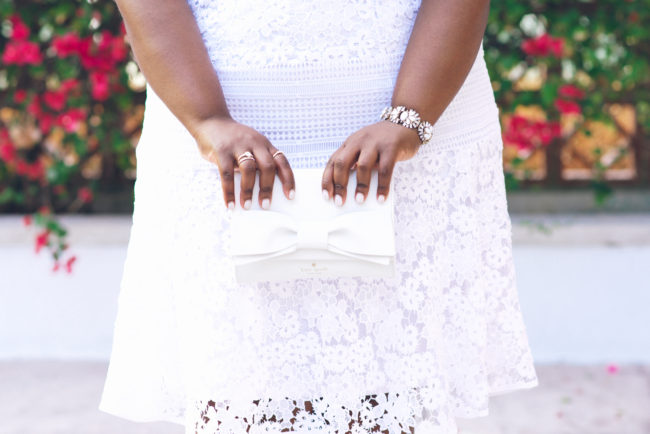 Musings of a Curvy Lady, Plus Size Fashion, Fashion Blogger, OOTD, Style Hunter, The Outfit, StyleWatch Magazine, Eloquii, White Lace Dress, Spring Fashion, Sam Edelman, Kate Spade, Bow Purse, Bougainvillea, Florida, Jacksonville, Miami, Coral Gables, Orlando, Tampa 