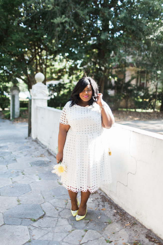 Musings of a Curvy Lady, Plus Size Fashion, Fashion Blogger, Florida Blogger, White Eyelet Dress, LoveDrobe, Navabi Fashion, Spring Fashion, Summer Fashion, Little White Dress, Jacksonville, Orlando, Tampa, Miami, Florida, Lemon Clutch