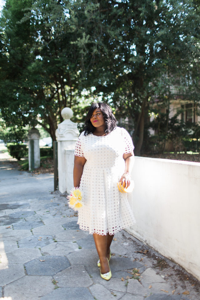 Musings of a Curvy Lady, Plus Size Fashion, Fashion Blogger, Florida Blogger, White Eyelet Dress, LoveDrobe, Navabi Fashion, Spring Fashion, Summer Fashion, Little White Dress, Jacksonville, Orlando, Tampa, Miami, Florida, Lemon Clutch