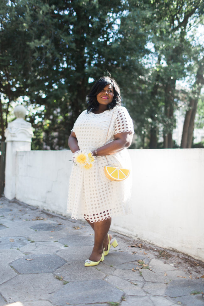 Musings of a Curvy Lady, Plus Size Fashion, Fashion Blogger, Florida Blogger, White Eyelet Dress, LoveDrobe, Navabi Fashion, Spring Fashion, Summer Fashion, Little White Dress, Jacksonville, Orlando, Tampa, Miami, Florida, Lemon Clutch