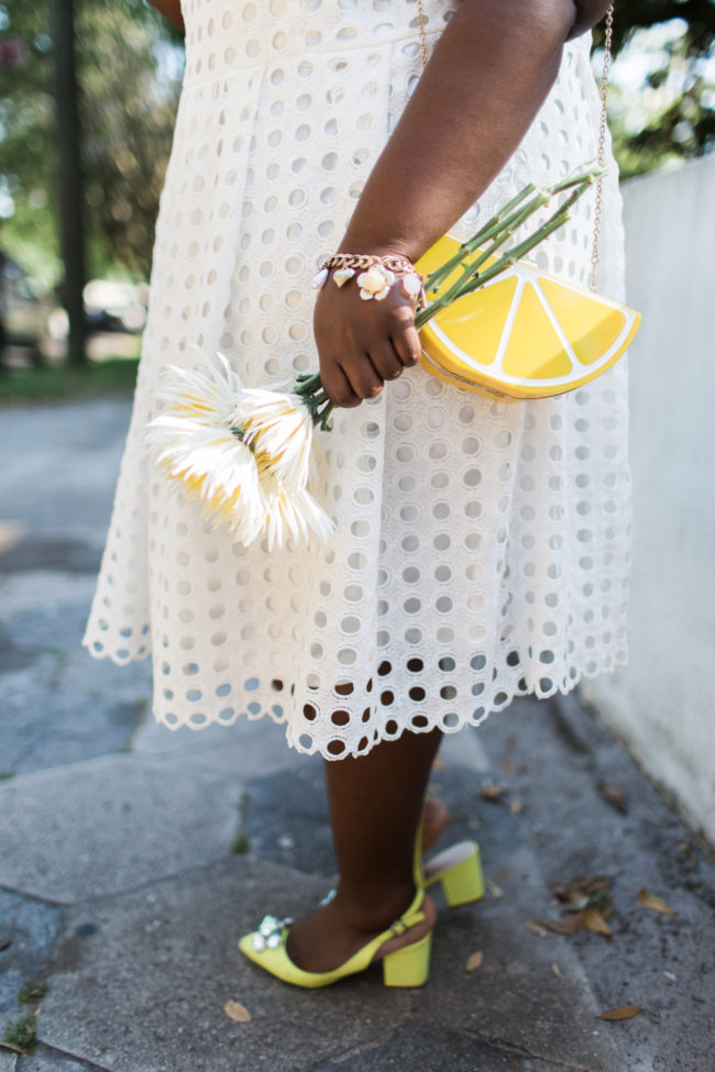 Musings of a Curvy Lady, Plus Size Fashion, Fashion Blogger, Florida Blogger, White Eyelet Dress, LoveDrobe, Navabi Fashion, Spring Fashion, Summer Fashion, Little White Dress, Jacksonville, Orlando, Tampa, Miami, Florida, Lemon Clutch