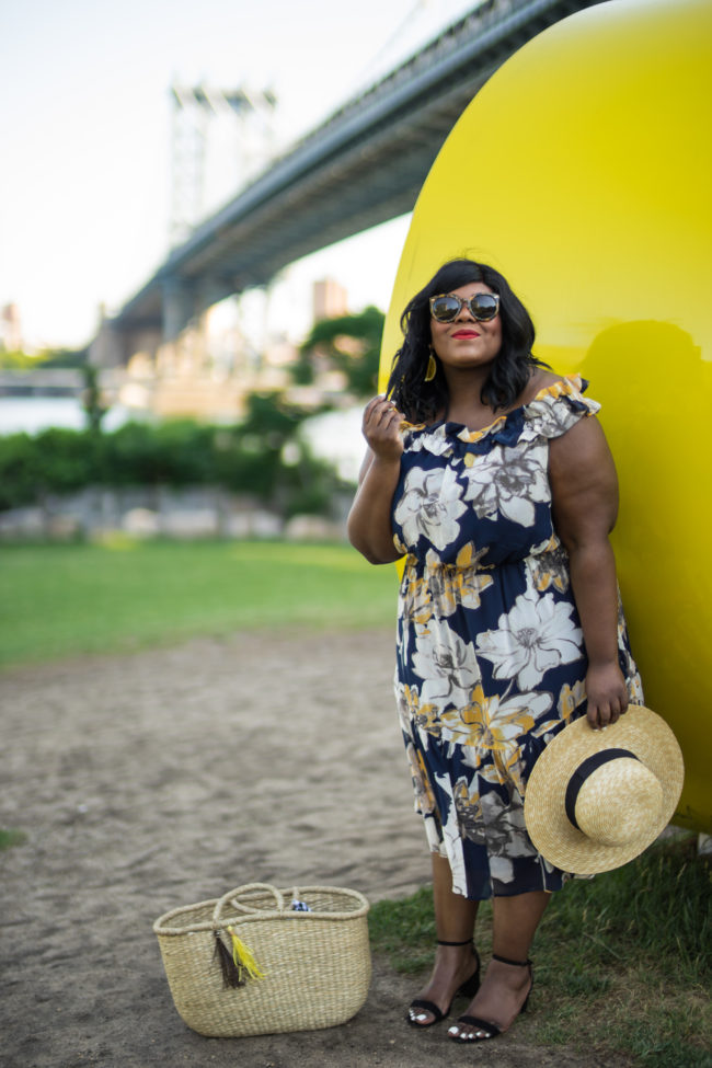 Musings of a Curvy Lady, Plus Size Fashion, Fashion Blogger, Style Blogger, Women's Fashion, Summer Fashion, Off the Shoulder Dress, Floral Print Dress, Brooklyn, New York, Lane Bryant, Target, Nordstrom, Lola Shoetique, StyleWatch Magazine, The Outfit