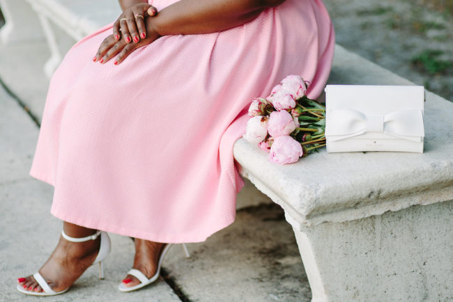 Musings of a Curvy Lady, Plus Size Fashion, Fashion Blogger, Style Blogger, Plus Size Model, Eloquii, Ruffles, Pink Peonies, #XOQ, Style Hunter, The Outfit, Women's Fashion, Pink Skirt, Sam Edelman, MAC Modern Romance