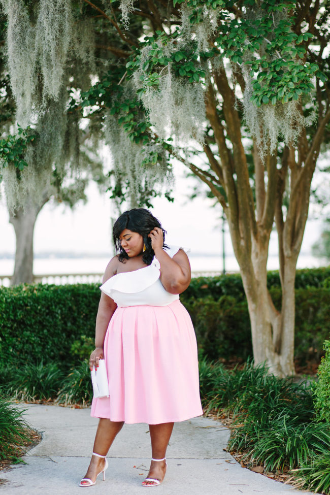 Musings of a Curvy Lady, Plus Size Fashion, Fashion Blogger, Style Blogger, Plus Size Model, Eloquii, Ruffles, Pink Peonies, #XOQ, Style Hunter, The Outfit, Women's Fashion, Pink Skirt, Sam Edelman, MAC Modern Romance