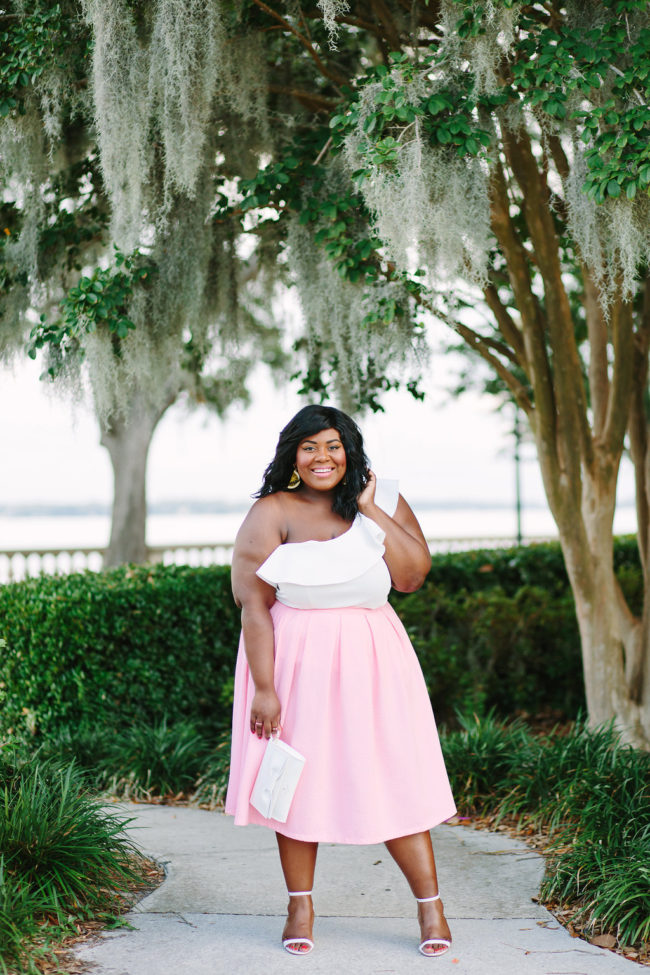 Musings of a Curvy Lady, Plus Size Fashion, Fashion Blogger, Style Blogger, Plus Size Model, Eloquii, Ruffles, Pink Peonies, #XOQ, Style Hunter, The Outfit, Women's Fashion, Pink Skirt, Sam Edelman, MAC Modern Romance