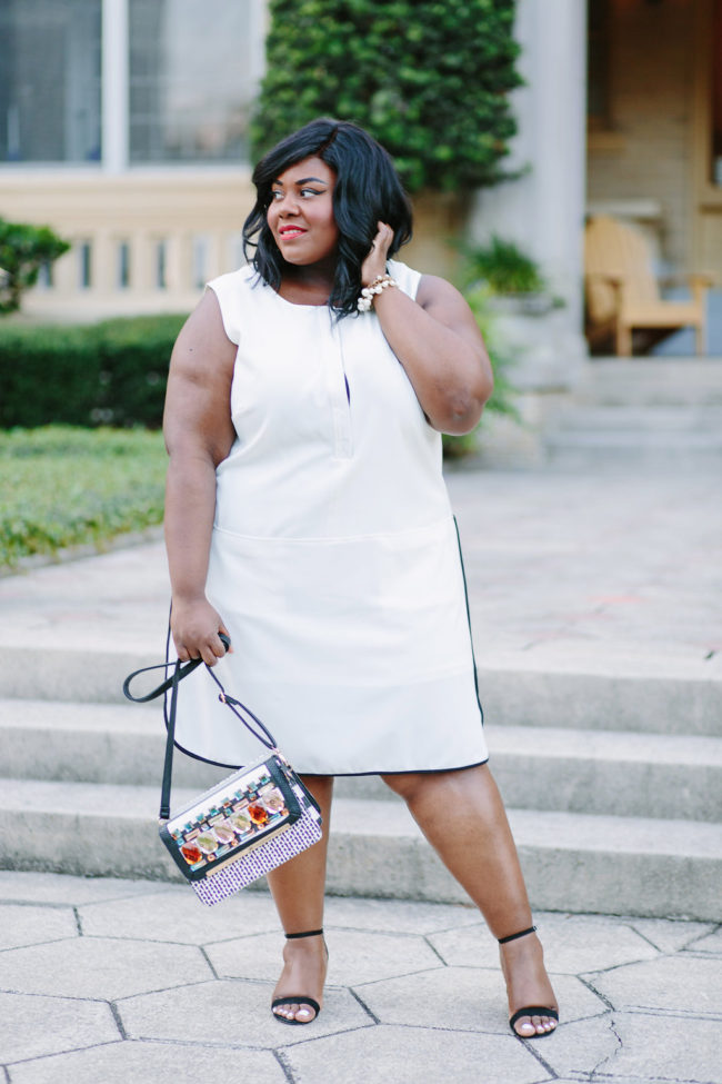 Musings of a Curvy Lady, Plus Size Fashion, Gwynnie Bee, Women's Fashion, Black and White Dress, Coco Chanel, Minimalist, Adrianna Papell