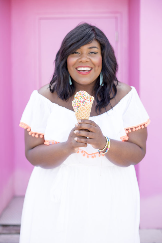 Musings of a Curvy Lady, Plus Size Fashion, Women's Fashion, Lane Bryant, Pom Pom Sandals, Off the Shoulder Dress, Jacksonville, West Palm Beach, Miami, Orlando, Tampa, Summer Fashion, StyleWatch Magazine, OOTD