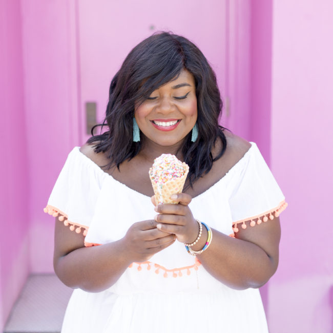 Musings of a Curvy Lady, Plus Size Fashion, Women's Fashion, Lane Bryant, Pom Pom Sandals, Off the Shoulder Dress, Jacksonville, West Palm Beach, Miami, Orlando, Tampa, Summer Fashion, StyleWatch Magazine, OOTD