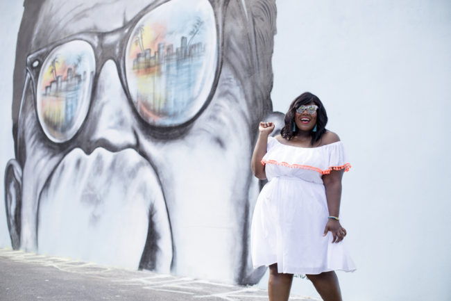 Musings of a Curvy Lady, Plus Size Fashion, Women's Fashion, Lane Bryant, Pom Pom Sandals, Off the Shoulder Dress, Jacksonville, West Palm Beach, Miami, Orlando, Tampa, Summer Fashion, StyleWatch Magazine, OOTD