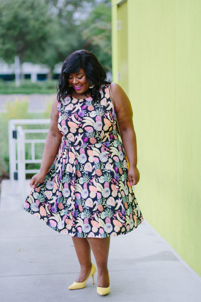 Musings of a Curvy Lady, Plus Size Fashion, Fashion Blogger, Gwynnie Bee, Rachel Antanoff for Gwynnie Bee, Fruit Print Dress, Pineapple Clutch, Women's Fashion, OOTD, Curvy Style, Nine West, Mango, Jacksonville, Orlando, Tampa, Miami, Florida, StyleWatch Magazine, Fashion Climaxx