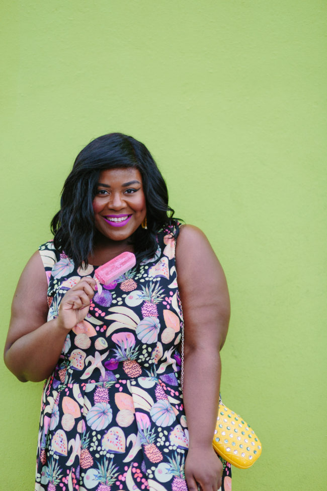 Musings of a Curvy Lady, Plus Size Fashion, Fashion Blogger, Gwynnie Bee, Rachel Antanoff for Gwynnie Bee, Fruit Print Dress, Pineapple Clutch, Women's Fashion, OOTD, Curvy Style, Nine West, Mango, Jacksonville, Orlando, Tampa, Miami, Florida, StyleWatch Magazine, Fashion Climaxx