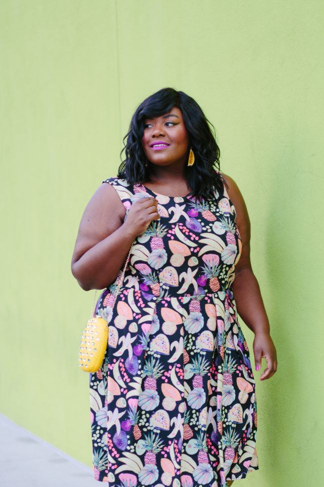 Musings of a Curvy Lady, Plus Size Fashion, Fashion Blogger, Gwynnie Bee, Rachel Antanoff for Gwynnie Bee, Fruit Print Dress, Pineapple Clutch, Women's Fashion, OOTD, Curvy Style, Nine West, Mango, Jacksonville, Orlando, Tampa, Miami, Florida, StyleWatch Magazine, Fashion Climaxx