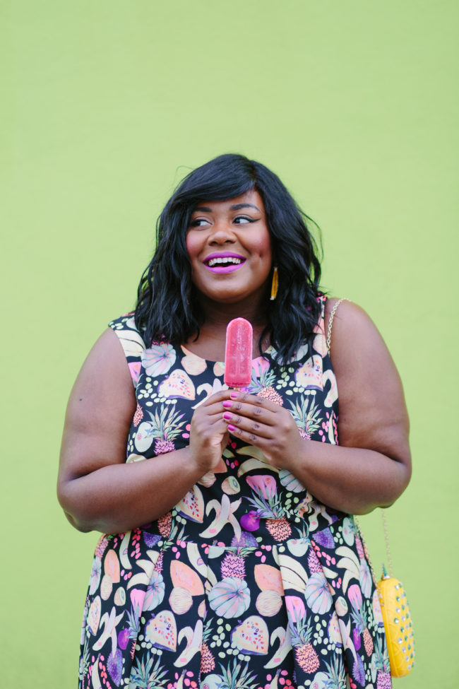 Musings of a Curvy Lady, Plus Size Fashion, Fashion Blogger, Gwynnie Bee, Rachel Antanoff for Gwynnie Bee, Fruit Print Dress, Pineapple Clutch, Women's Fashion, OOTD, Curvy Style, Nine West, Mango, Jacksonville, Orlando, Tampa, Miami, Florida, StyleWatch Magazine, Fashion Climaxx