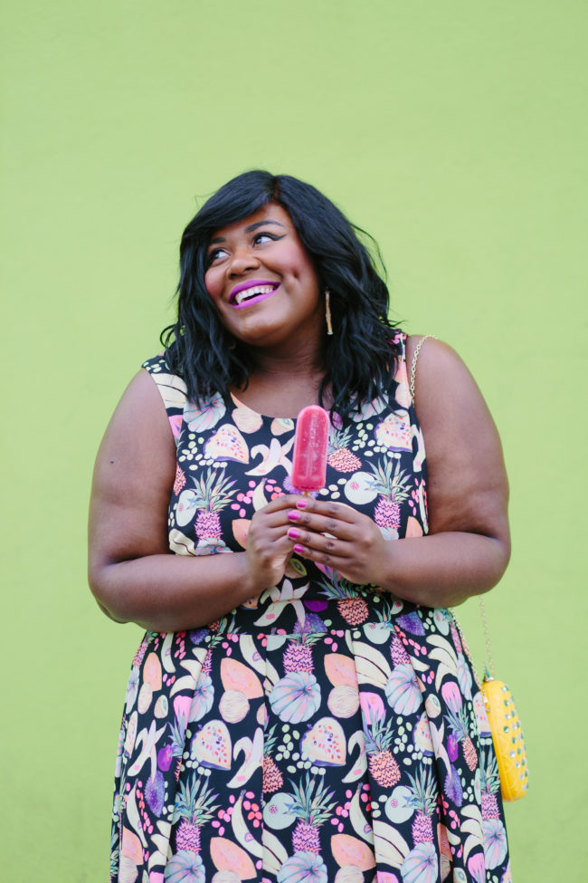 Musings of a Curvy Lady, Plus Size Fashion, Fashion Blogger, Gwynnie Bee, Rachel Antanoff for Gwynnie Bee, Fruit Print Dress, Pineapple Clutch, Women's Fashion, OOTD, Curvy Style, Nine West, Mango, Jacksonville, Orlando, Tampa, Miami, Florida, StyleWatch Magazine, Fashion Climaxx