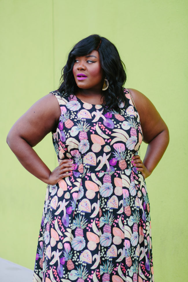 Musings of a Curvy Lady, Plus Size Fashion, Fashion Blogger, Gwynnie Bee, Rachel Antanoff for Gwynnie Bee, Fruit Print Dress, Pineapple Clutch, Women's Fashion, OOTD, Curvy Style, Nine West, Mango, Jacksonville, Orlando, Tampa, Miami, Florida, StyleWatch Magazine, Fashion Climaxx