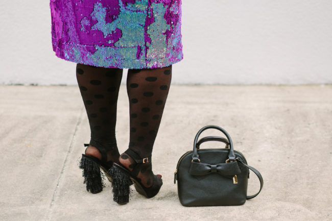 Musings of a Curvy Lady, Plus Size Fashion, Fashion Blogger, Simply Be, Sequin Skirt, Girl Gang, Graphic Tee, Polka dot tights, statement platforms