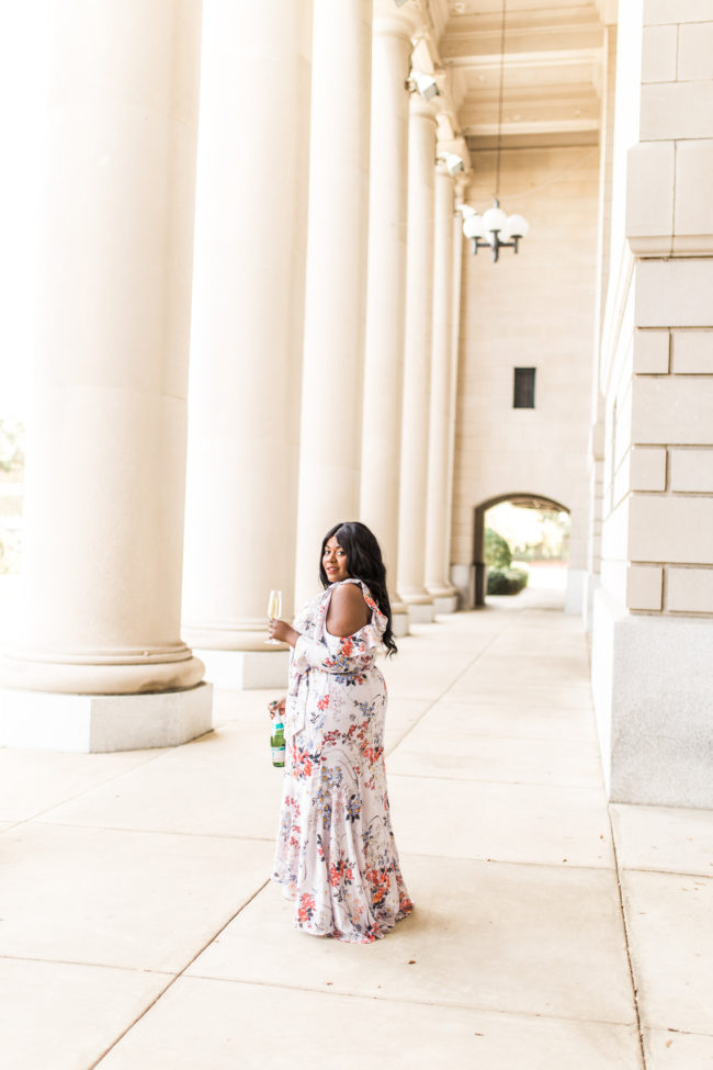 Musings of a Curvy Lady, Plus Size Fashion, Fashion Blogger, Women's Fashion, ASOS Curve, Cold Shoulder Dress, Champagne, Celebrate, Floral Print Maxi Dress