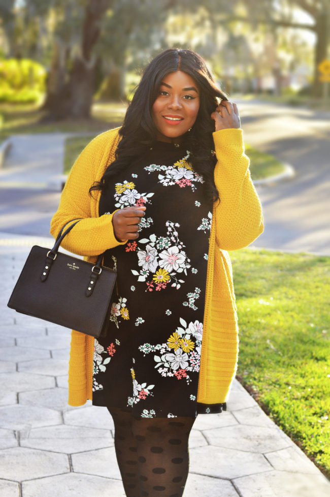 Musings of a Curvy Lady, Plus Size Fashion, Fashion Blogger, Women's Fashion, Old Navy, #OldNavyStyle, Floral Print Dress, Cardigan + Dress Combo, Boyfriend Cardigan, Mixed Prints, Kate Spade New York