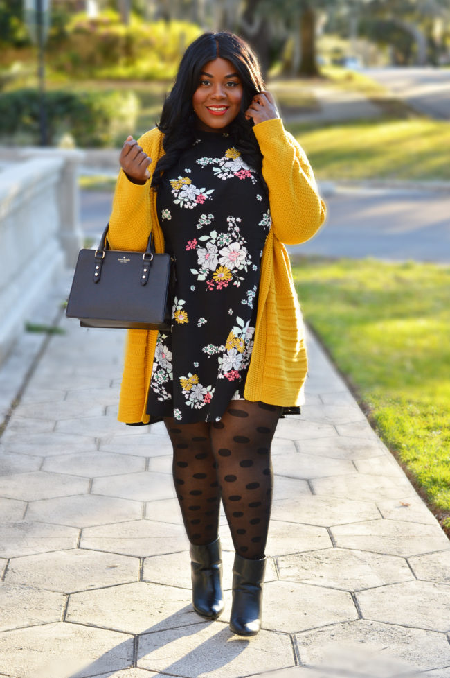 Musings of a Curvy Lady, Plus Size Fashion, Fashion Blogger, Women's Fashion, Old Navy, #OldNavyStyle, Floral Print Dress, Cardigan + Dress Combo, Boyfriend Cardigan, Mixed Prints, Kate Spade New York